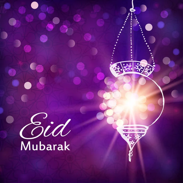 Eid Mubarak Φόντο Eid Mubarak Παραδοσιακός Μουσουλμανικός Χαιρετισμός Λαμπτήρες Λαμπάκια — Διανυσματικό Αρχείο