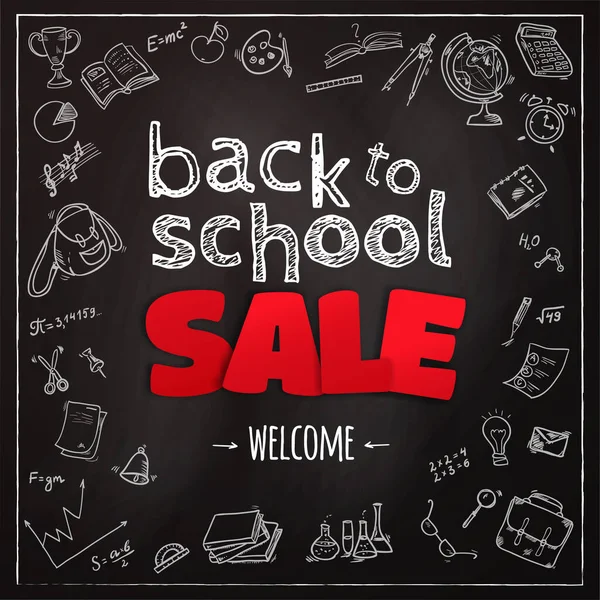 Willkommen Zurück Der Schule Sale Hintergrund Mit Handgezeichneten Doodle Elemente — Stockvektor