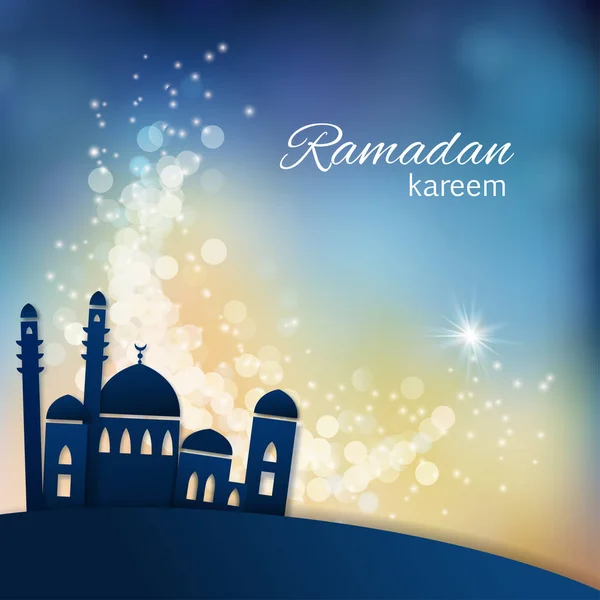Ramadan Salutations Fond Vue Mosquée Fond Nuit Bleu Brillant Illustration — Image vectorielle