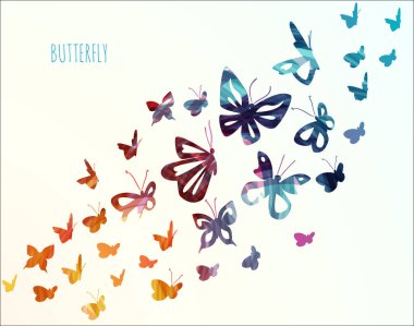 Renkli uçan kelebekler arka planı. Vektör illüstrasyonu
