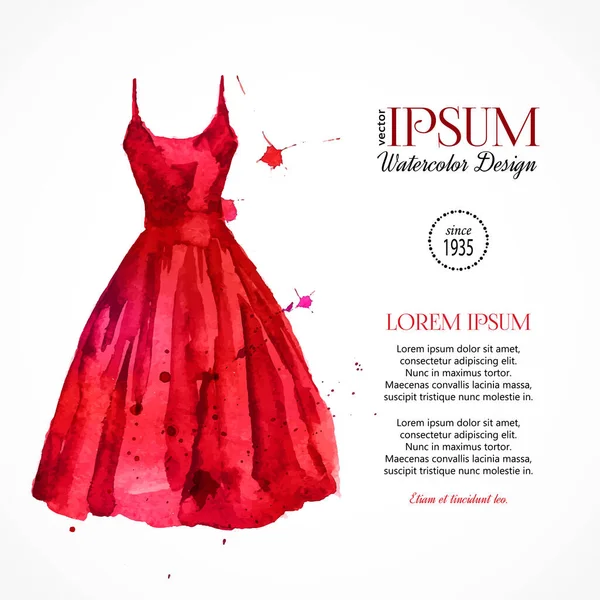Υδατογραφία Κόκκινο Φόρεμα Σχεδιασμός Διανύσματος — Διανυσματικό Αρχείο