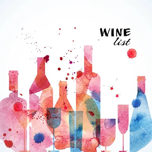 Restaurant Wine Bar Menu Template Watercolor Design Vector Illustration — Stock Vector