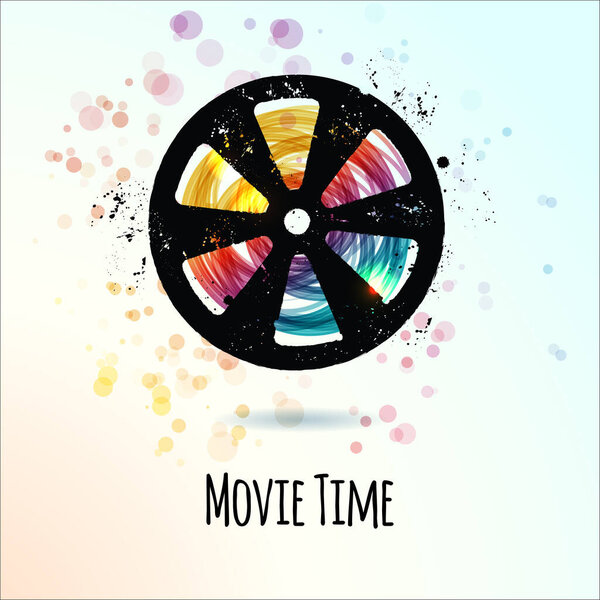 Movie time background with filmstrip. Vector illustration for your design. Poster, flyer, banner