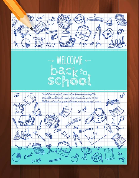 Welcome Back School Background Hand Drawn Doodle Elements Realistic Pencil — Stock Vector