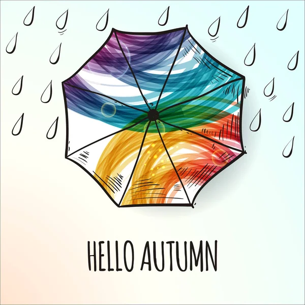 Hej Hösten Bakgrund Med Ett Paraply Ovanifrån Vektorillustration — Stock vektor