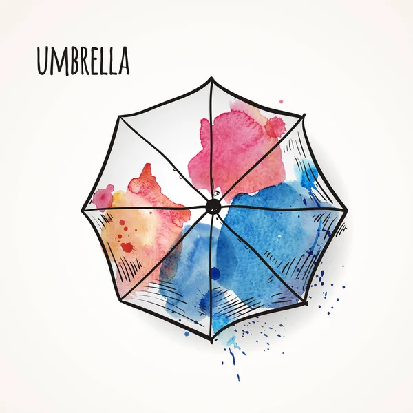 Ομπρέλα Παραλίας Ζωγραφισμένο Σκίτσο Ακουαρέλα Πάνω Όψη Εικονογράφηση Διανύσματος — Διανυσματικό Αρχείο