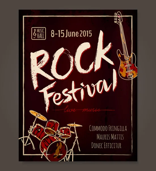 Modelo Cartaz Festival Rock Desenho Vetorial Desenhado Mão — Vetor de Stock