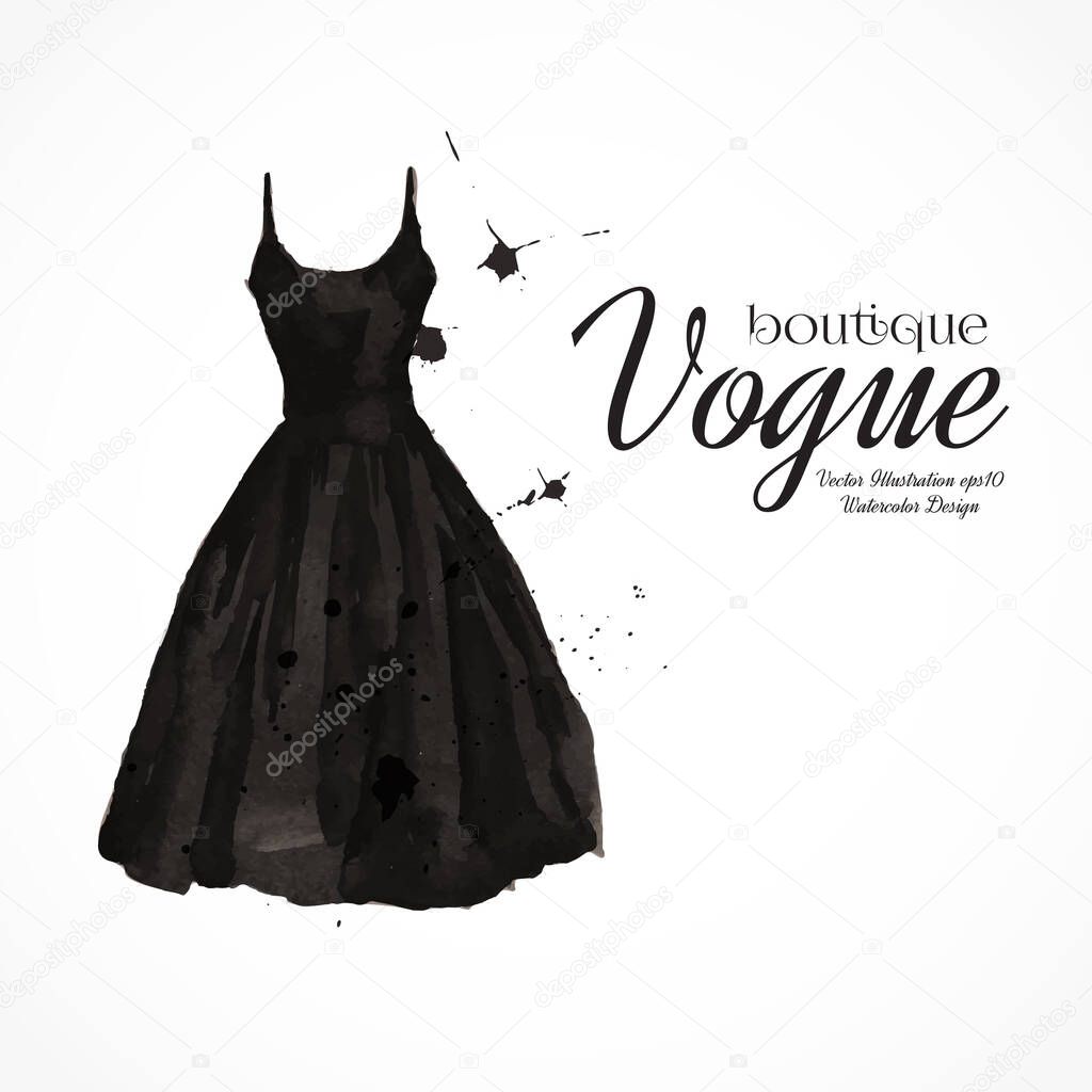 Little black dress. Vector watercolor illustration