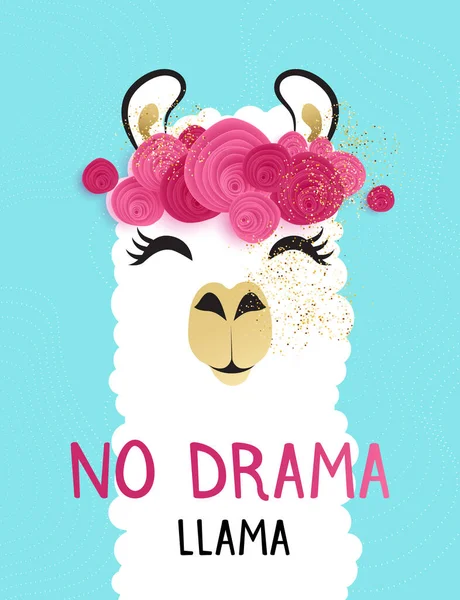 Χαριτωμένο Llama Διανυσματικό Σχεδιασμό Χωρίς Δράμα Lllama Κίνητρο Απόσπασμα — Διανυσματικό Αρχείο