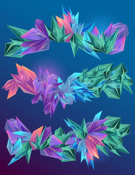Vector Set Von Facettierten Kristall Bunten Bannern Abstrakter Geometrischer Hintergrund — Stockvektor
