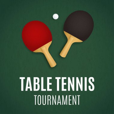 Masa Tenisi Turnuvası. Yeşil masada iki raket. Poster Tasarım vektör şablonu 