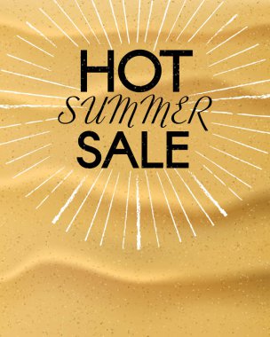 Sıcak yaz indirimi. Plaj kum desenli vektör yaz arkaplanı. 