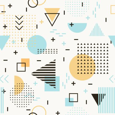 Moda ve duvar kağıtları için geometrik kusursuz desen. Moda için Memphis tarzı.
