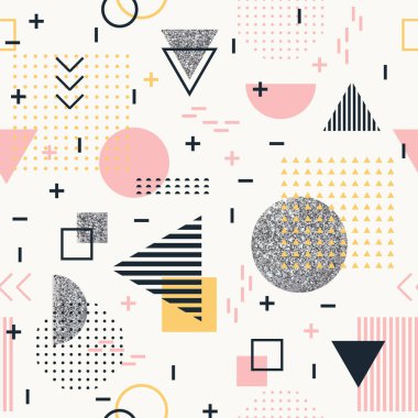 Moda ve duvar kağıtları için geometrik kusursuz desen. Moda için Memphis tarzı.