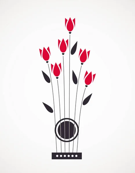 Illustrazione Musicale Con Concept Guitar Fiori Concetto Chitarra Acustica Illustrazione — Vettoriale Stock