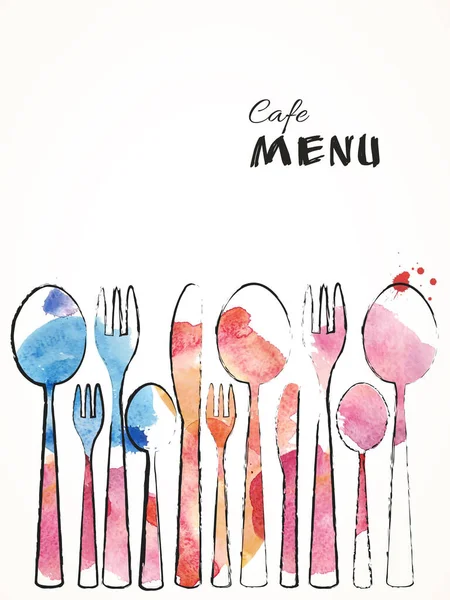 Cafe Menu Card Design Template Sketch Watercolor Flatware Background Vector — Stock Vector