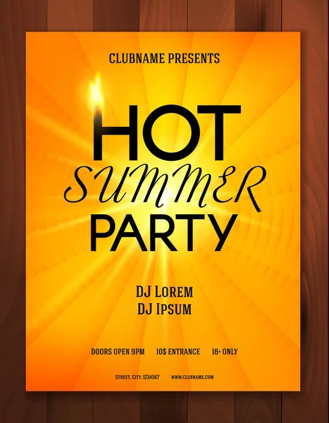 Hot Summer Party Poster Design Modèle Vectoriel — Image vectorielle