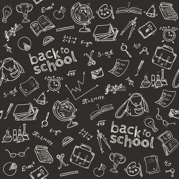 Welkom Terug School Naadloos Patroon Met Handgetekende Doodle Elementen Vectorillustratie — Stockvector