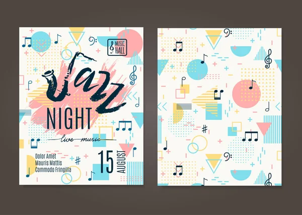 Jazzkväll Affisch Bakgrund Mall Handritat Typografiskt Flygblad Eller Affisch Geometriskt — Stock vektor