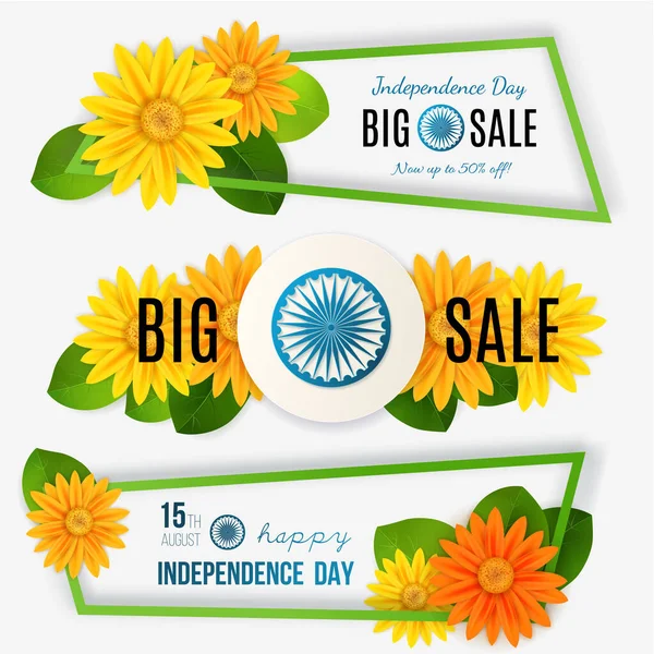 Indian Independence Day Sale Concept Background Ρόδα Ashoka Και Λουλούδια — Διανυσματικό Αρχείο