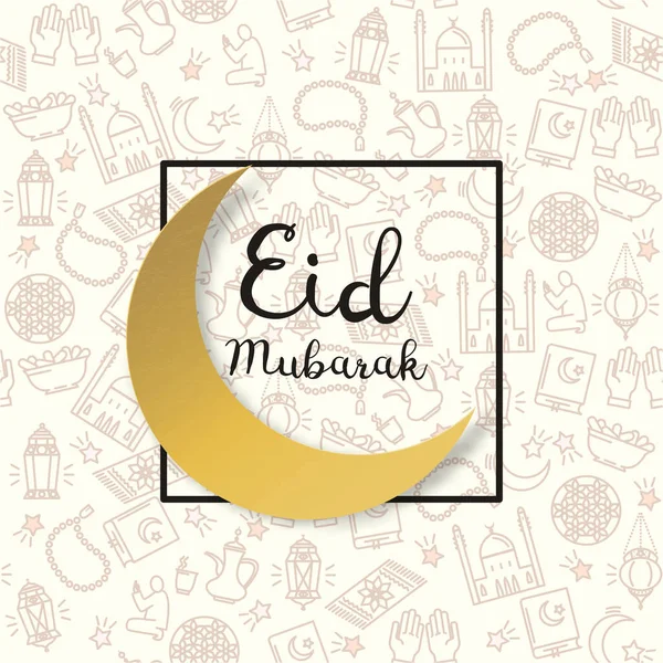 Eid Mubarak Tradiční Muslimský Pozdrav Slavnostní Pozadí Zlatým Papírem Měsíc — Stockový vektor