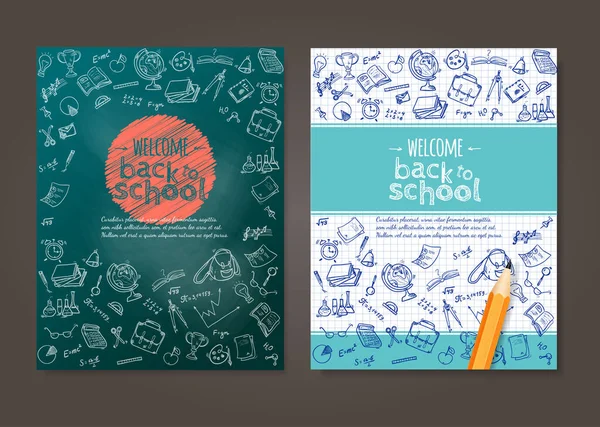 Welcome Back School Background Hand Drawn Doodle Elements Realistic Pencil — Stock Vector