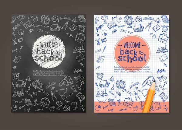 Welcome Back School Background Hand Drawn Doodle Elements Realistic Pencil — Stock Vector