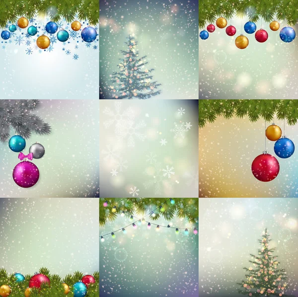 Kerst Nieuwjaar Kaart Achtergrond Verzameling Van Feestelijke Groeten Vector Ontwerp — Stockvector