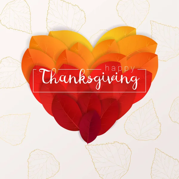 Thanksgiving Background Bright Autumn Leaves Shape Heart Happy Thanksgiving Banner — Stock Vector