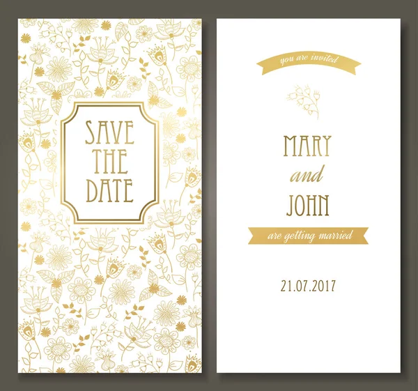 Vintage Vector Card Templates Golden Pattern Can Used Date Baby — Stock Vector