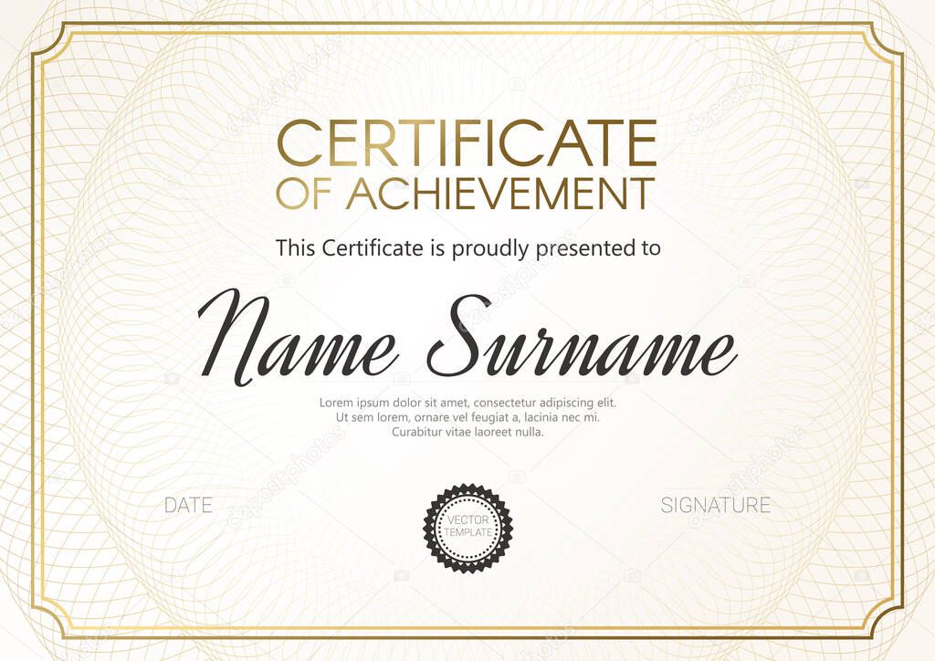 Certificate or diploma template with elegant golden design. Vector illustration.