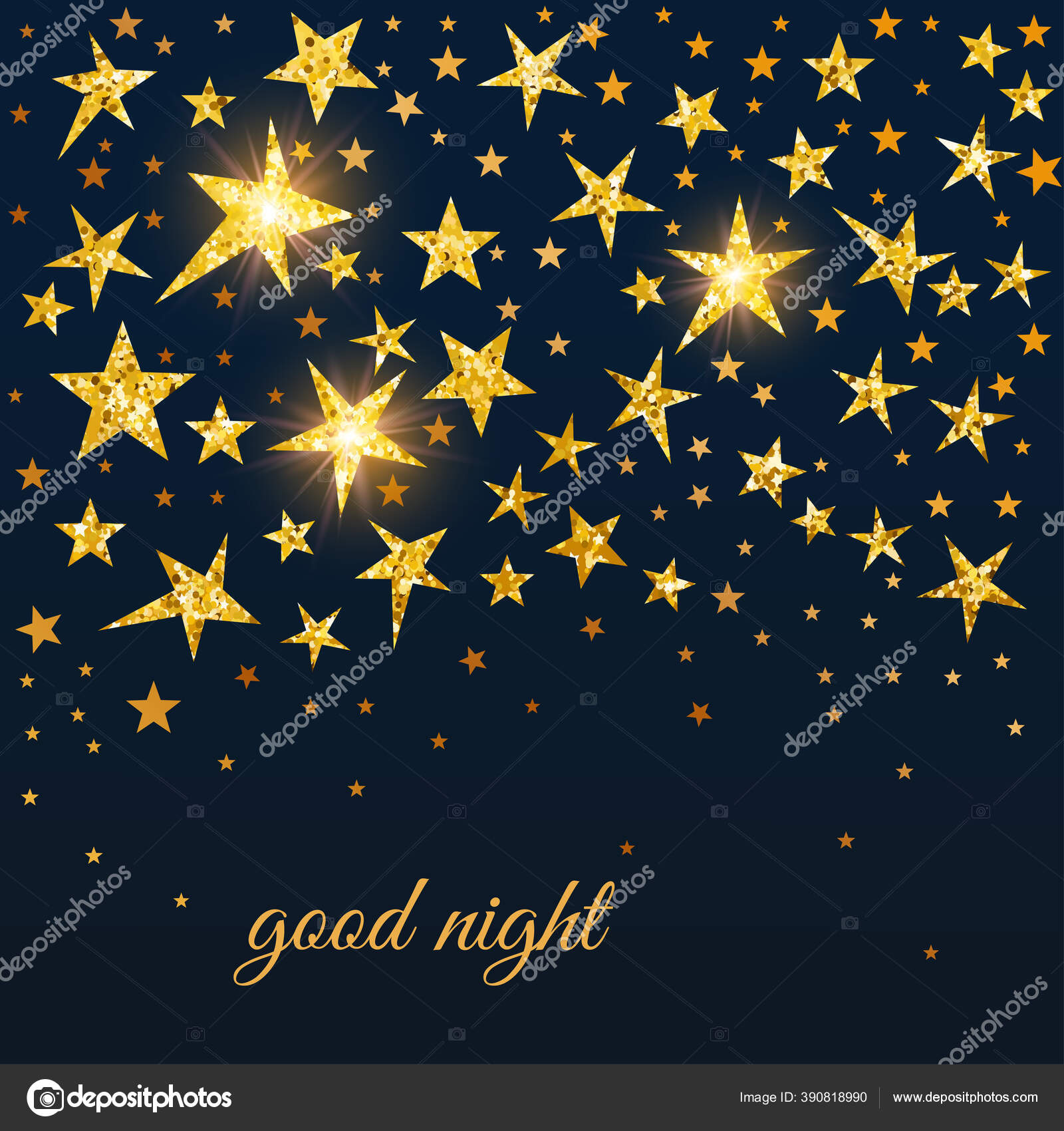 Night Time Sky Golden Glitter Stars Good Night Vector Illustration