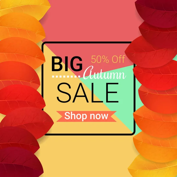 Big Autumn Sale Design Vector Illustration Colorful Autumn Leaves Can — Stock Vector