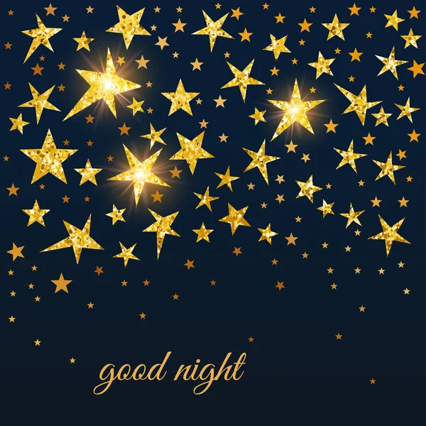 Night Time Sky Golden Glitter Stars Good Night Vector Illustration