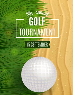Golf turnuvası poster şablonu. Broşür tasarımı. Vektör illüstrasyonu