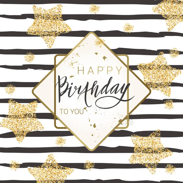 Birthday Lettering Background Golden Stars Glitter Trendy Design Greeting Card — Stock Vector