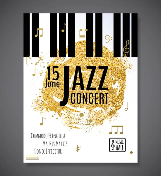 Jazzmusik Konzert Plakathintergrundvorlage Tastatur Mit Noten Flyer Vektor Design — Stockvektor