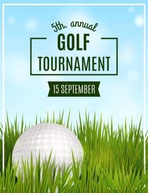 Golf turnuvası poster şablonu. Broşür tasarımı. Vektör illüstrasyonu