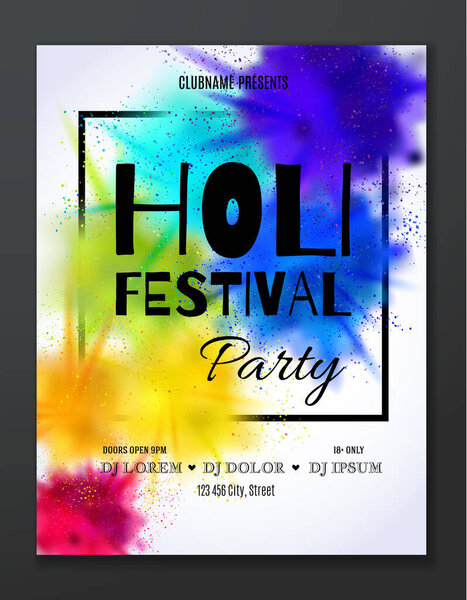 Happy Festival Party poster design. Vector illustration with colorful gulal (powder color) explosion 