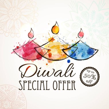  Diwali Satışı, Diwali Özel Teklif geçmişi. Modifiye gaz lambalı mutlu DIWALI Kart. Vektör illüstrasyonu