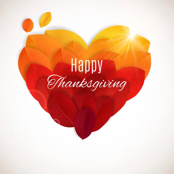 Thanksgiving Hintergrund Helle Herbstblätter Herzform Happy Thanksgiving Banner Ich Liebe — Stockvektor