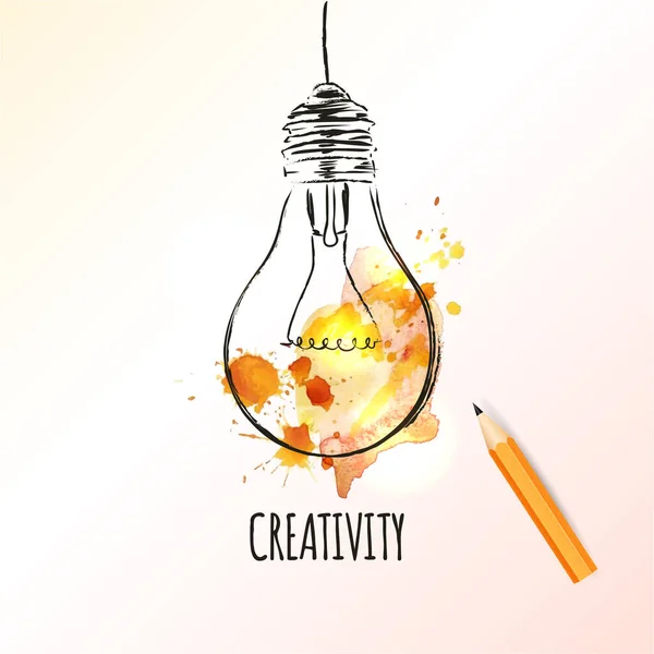創造性の概念 水彩スプラッシュ付き電球 コンセプトや創造的な思考やユニークなアイデア ベクターイラスト — ストックベクタ