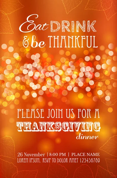 Invitation Design Thanksgiving Dinner Party Vector Template Can Used Poster — Stock Vector