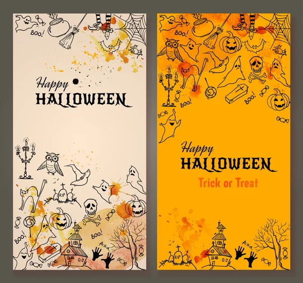Feliz Fondo Halloween Con Dibujado Mano Garabatos Símbolos Elementos Halloween — Vector de stock
