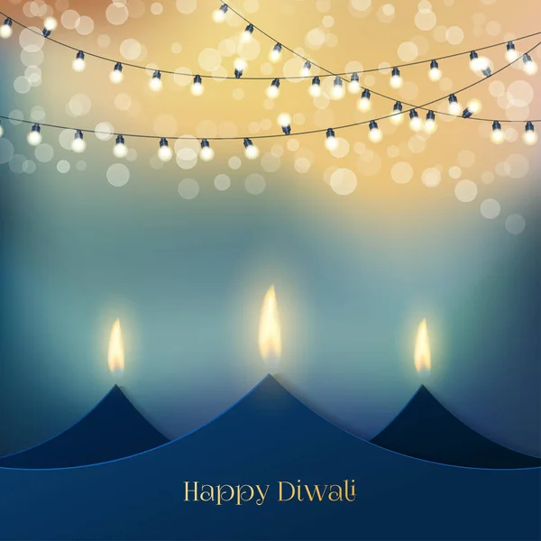Happy Diwali Sfondo Festivo Con Lampade Olio Stilizzate Fatte Carta — Vettoriale Stock