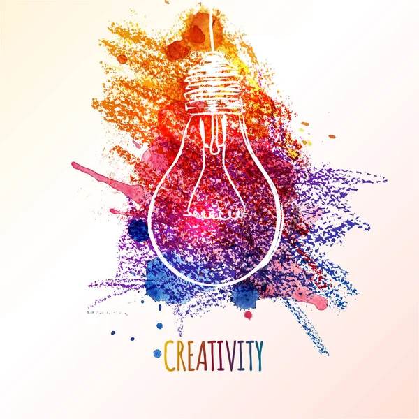創造性の概念 カラフルなクレヨンのスプラッシュを持つ電球 コンセプトや創造的な思考やユニークなアイデア ベクトルイラストレシオ — ストックベクタ