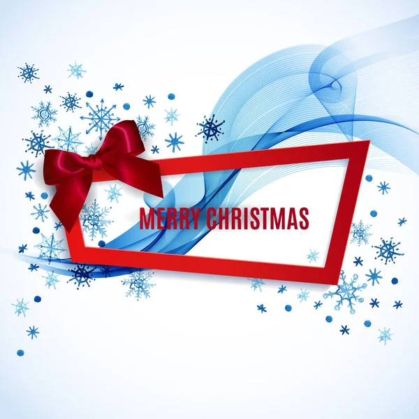 Merry Christmas banner. Christmas festive background with watercolor snowflakes and realistic red bow. Vector illustration