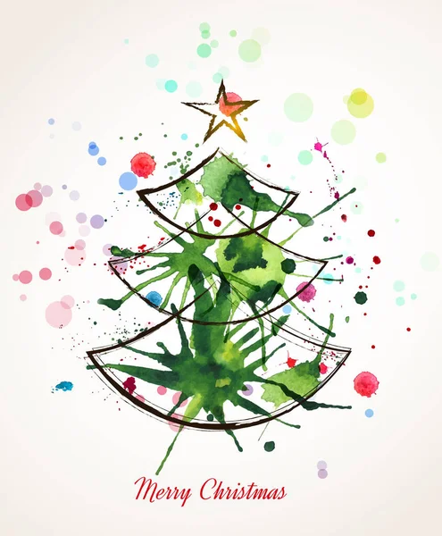 Świąteczne Drzewo Akwarelowe Wesołych Świąt Szczęśliwego Nowego Roku Ilustracja Wektora — Wektor stockowy
