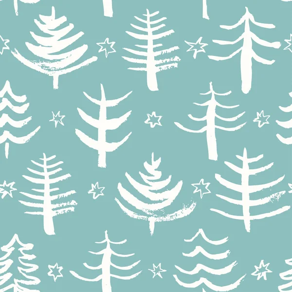 Seamless Christmas Pattern Hand Drawn Elements Cute Christmas Trees Winter — Stock Vector