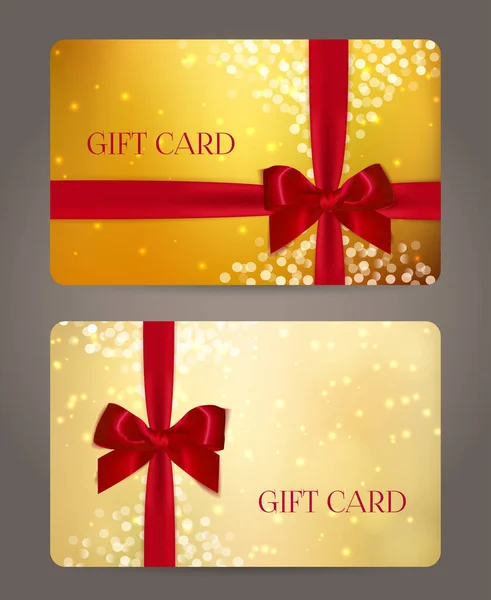 Gift Card Certificato Voucher Modello Coupon Con Fiocco Realistico Rosso — Vettoriale Stock